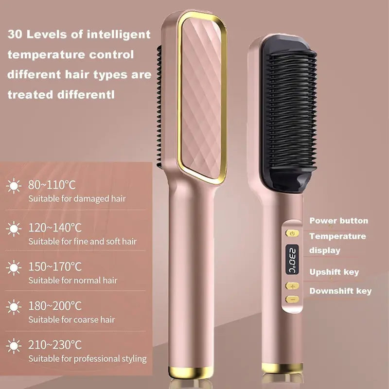 BEAUTYBABE | Hair Straightener Brush, 30-Speed Negative Ion Hair Straightener Styling Comb, Hot Comb Electric, 5 Temp Settings Hair Styling Tools Fast Heated Hair Brush Suitable for Home and Salon