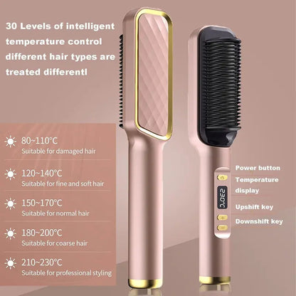 BEAUTYBABE | Hair Straightener Brush, 30-Speed Negative Ion Hair Straightener Styling Comb, Hot Comb Electric, 5 Temp Settings Hair Styling Tools Fast Heated Hair Brush Suitable for Home and Salon