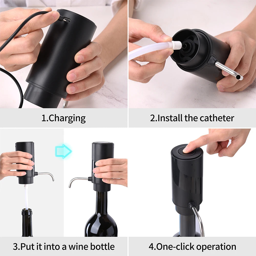 Automatic Wine Aerator Dispenser Rechargeable One Touch Electric Wine Decanter Liquor Dispenser Set Bar Party Wine Accessories